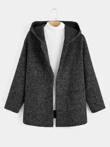 SHEIN LUNE 秋冬加双口袋连帽大衣（不含毛衣） - 深灰色 - 查看 1