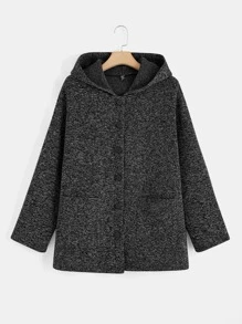 SHEIN LUNE 秋冬加双口袋连帽大衣（不含毛衣） - 深灰色 - 查看 2