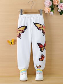 Toddler Girls Butterfly Print Joggers - White - View 1