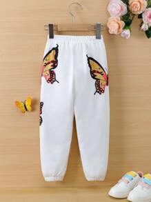 Toddler Girls Butterfly Print Joggers - White - View 2