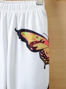 Toddler Girls Butterfly Print Joggers - White - View 3