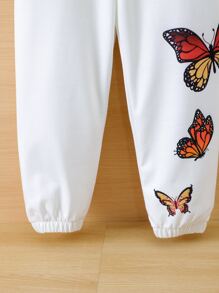 Toddler Girls Butterfly Print Joggers - White - View 4