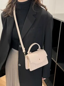 Mini Geometric Embossed Metal Decor Flap Square Bag - Khaki - View 3