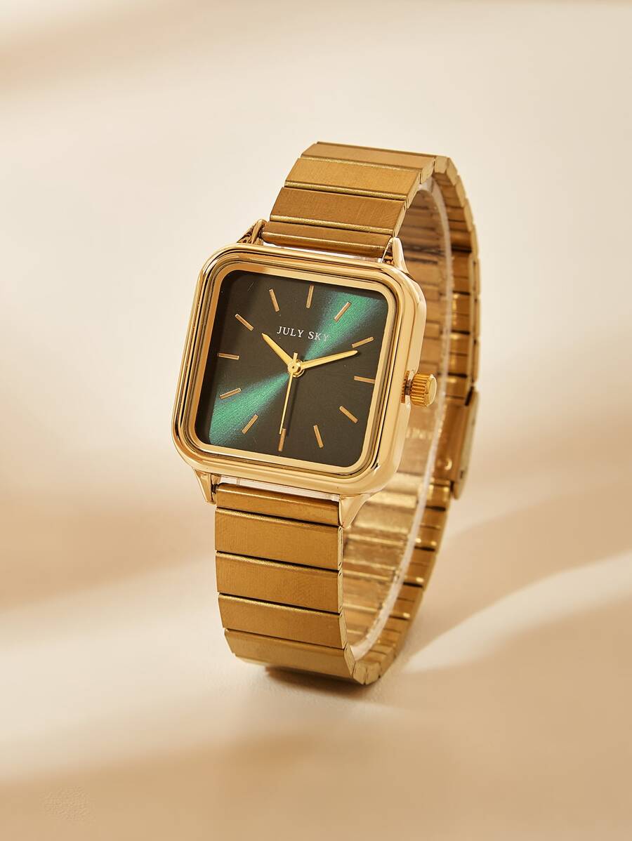JULYSKY 1 Đồng Hồ Thạch Anh Dây Thép Không Gỉ Màu Vàng Thanh Lịch Tối Giản, Thích Hợp Làm Quà Tặng Ngày Lễ Hoặc Quà Tặng Giáng Sinh - màu xanh lá - Xem 1