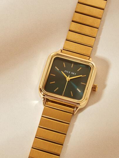 JULYSKY 1pc Women Goud Elegante Minimalist Stainless Steel Strap Quartz Watch, As Holiday Or view 3