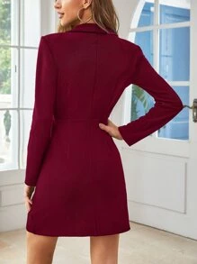 SHEIN Clasi Shawl Collar Double Breasted Blazer Dress - Burgundy - View 2