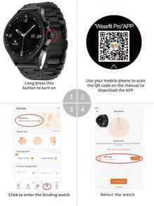 1 件黑色钢带 Tft1.28 智能手表，配有多功能圆形表盘，用于心率监测和睡眠跟踪，兼容 Android 和 。 - 黑色 - 查看 4