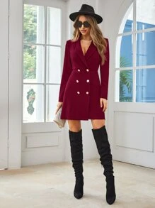 SHEIN Clasi Shawl Collar Double Breasted Blazer Dress - Burgundy - View 4