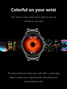 1 件黑色钢带 Tft1.28 智能手表，配有多功能圆形表盘，用于心率监测和睡眠跟踪，兼容 Android 和 。 - 黑色 - 查看 7