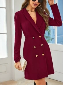 SHEIN Clasi Shawl Collar Double Breasted Blazer Dress - Burgundy - View 5