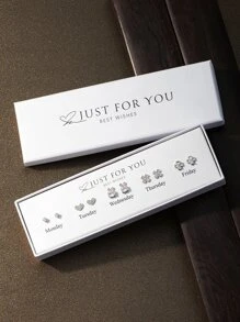 5 pares Pendientes de tachuela zirconia cúbica con corazón & con diseño de conejo - Multicolor - Ver 1