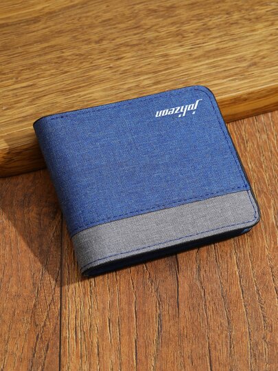 Men Colorblock Letter Print Canvas Small Wallet
