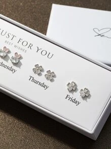 5 pares Pendientes de tachuela zirconia cúbica con corazón & con diseño de conejo - Multicolor - Ver 4