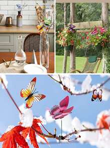 10pcs Glow In The Dark Random Color Decorative Garden Stake, Butterfly Garden Decoration For Household - Multicolor - View 3