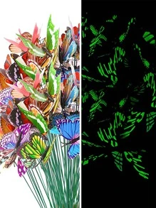 10pcs Glow In The Dark Random Color Decorative Garden Stake, Butterfly Garden Decoration For Household - Multicolor - View 4