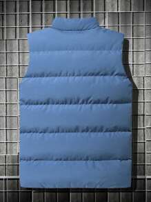 Manfinity Homme Men Plus Zip Up Puffer Vest Coat - Dusty Blue - View 2