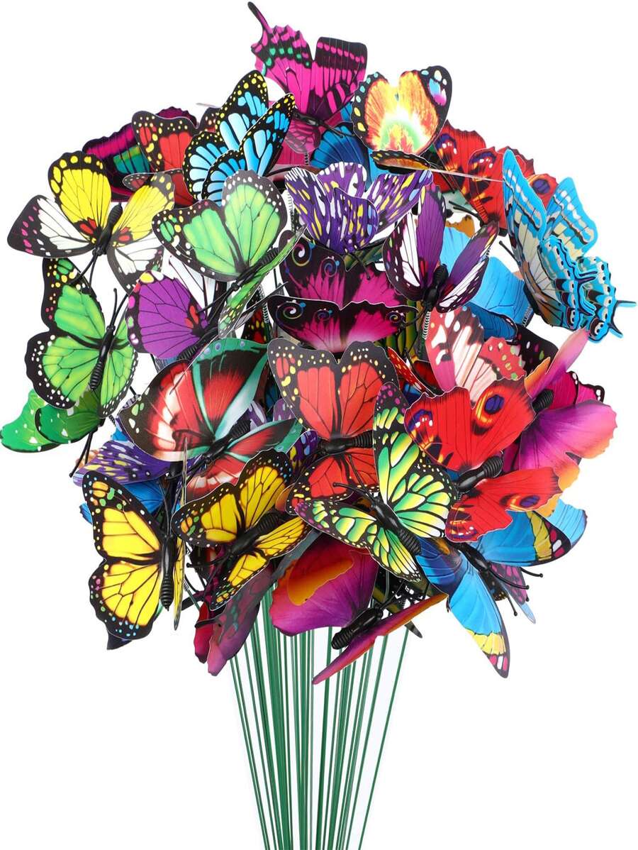 10pcs/20pcs/30pcs Mixed Color Monarch Butterfly Garden Decor Stakes - Multicolor - View 1