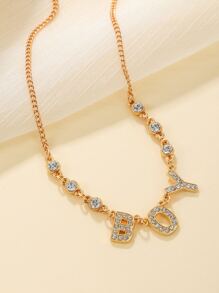 Rhinestone Letter Charm Necklace - Yellow Gold - View 2