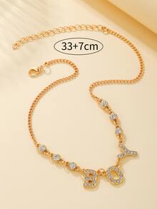 Rhinestone Letter Charm Necklace - Yellow Gold - View 4