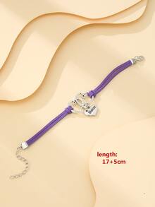 1pc Handmade Simple Braided Heart Bracelet - Purple - View 3