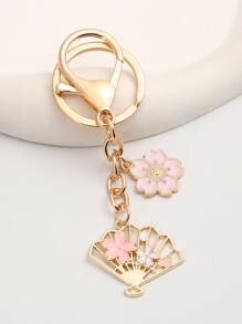 Llavero con diseño de abanico y flor - Rosa - Ver 3