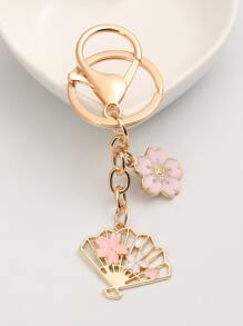 Llavero con diseño de abanico y flor - Rosa - Ver 1