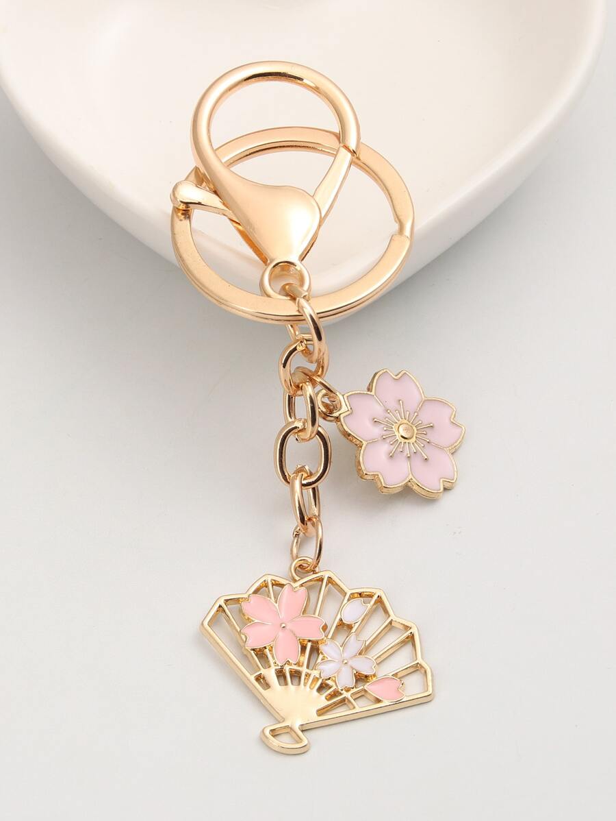 Llavero con diseño de abanico y flor - Rosa - Ver 1