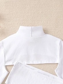 Girls Mock Neck Super Crop Tee & Bandeau & Trousers - Red and White - View 3