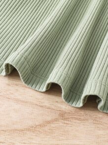 Toddler Girls Contrast Mesh Puff Sleeve Belted Dress - Green - View 3