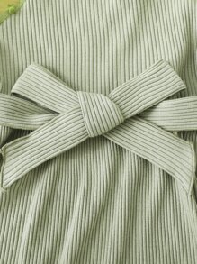 Toddler Girls Contrast Mesh Puff Sleeve Belted Dress - Green - View 4