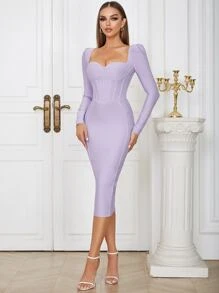 Sweetheart Neck Split Back Bandage Dress - Lilac Purple - View 1