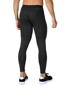 Men Solid Sports Tights With Phone Pocket - Black - View 2