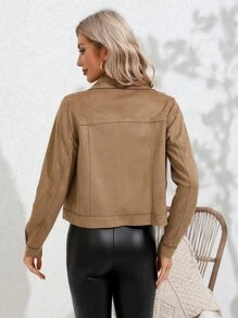 RELISH NOLESS 女式春夏牛仔女郎节日乡村音乐会假日外套休闲性感波西米亚风度假绒面轻便夹克 - 駝色 - 查看 2