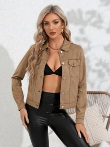 RELISH NOLESS 女式春夏牛仔女郎节日乡村音乐会假日外套休闲性感波西米亚风度假绒面轻便夹克 - 駝色 - 查看 7