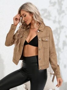 RELISH NOLESS 女式春夏牛仔女郎节日乡村音乐会假日外套休闲性感波西米亚风度假绒面轻便夹克 - 駝色 - 查看 8