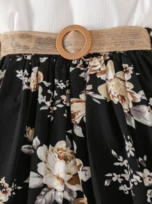 SHEIN 青少年女孩素色背心上衣和印花半身裙 - 黑與白 - 查看 5