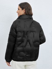 ZIAI Zip Up Letter Graphic Padded Coat - Black - View 2