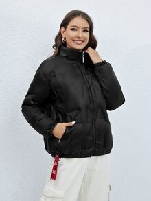 ZIAI Zip Up Letter Graphic Padded Coat - Black - View 4