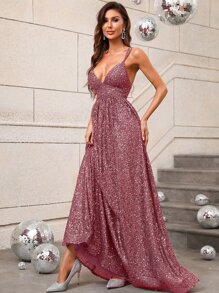Elegant Thin-Strap Back-Tie Evening Gown With Low-Back Cut & Flowing A-Line Hem - Formal Galas, Black-Tie Dinners, Opera Performances, Red Carpet Events, Wedding Guest Attire - Redwood - View 6