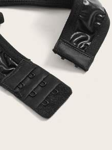 ROMWE Grunge Punk Lace Up Front PU Teddy Bodysuit Lingerie - Black - View 4