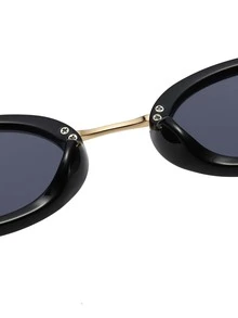 橢圓框架太陽眼鏡 - 灰色 - 查看 4