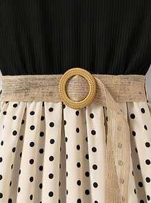 Girls Polka Dot Colourblock Dress - Multicolor - View 3