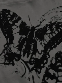 ROMWE Fairycore Butterfly Print One Shoulder Tee - Grey - View 4