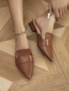 極簡風格尖頭平底穆勒鞋 - 棕色 - 查看 5