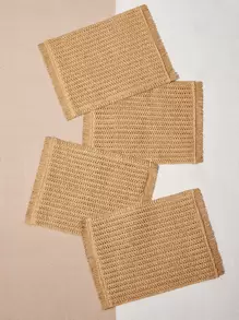 1pc Rectangular Woven Placemat with Boho Tassels - Khaki - View 12