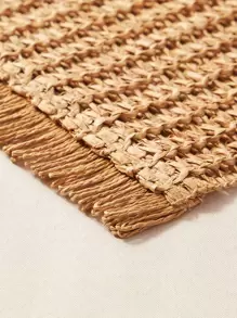 1pc Rectangular Woven Placemat with Boho Tassels - Khaki - View 9