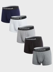 Extended Sizes Men 5pcs Letter Tape Waist Boxer Brief - Multicolor - View 1