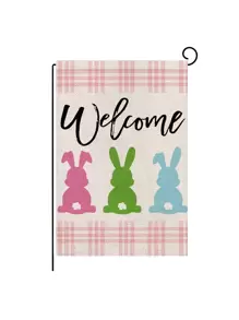 1 pieza Bandera de jardín con estampado de conejo y letra - Multicolor - Ver 1