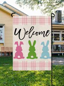 1 pieza Bandera de jardín con estampado de conejo y letra - Multicolor - Ver 3