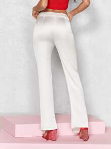SHEIN BAE Solid Flare Leg Trousers - White - View 2